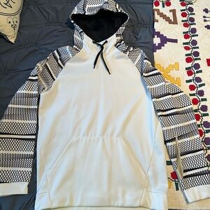Nike White Hoodie with Black Geometric Sleeve Pattern